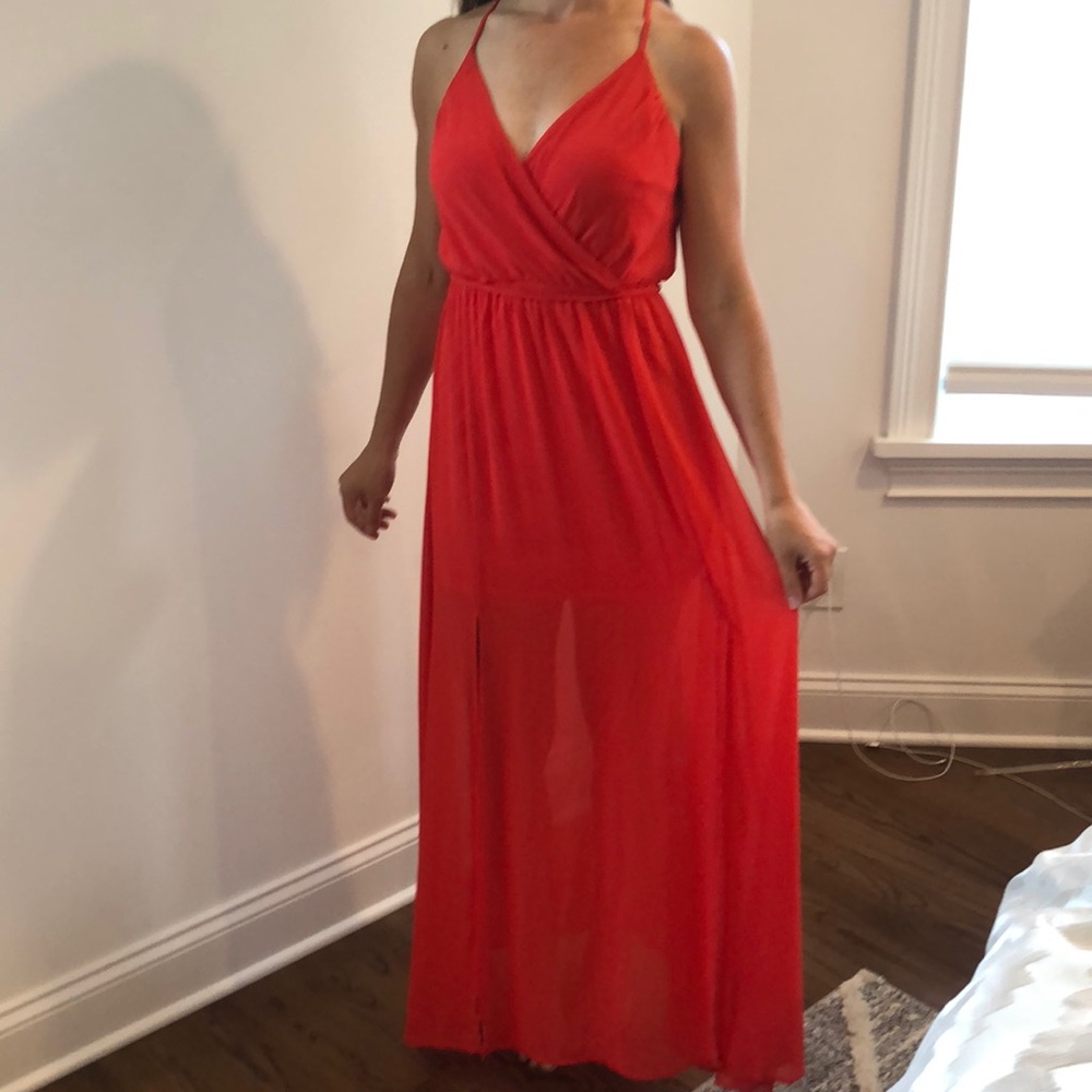 Sheer Bebe maxi dress with 2 slits in front